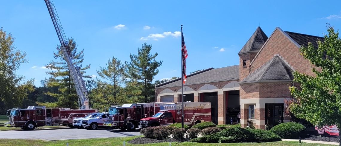 Fire Station with trucks and ambulance